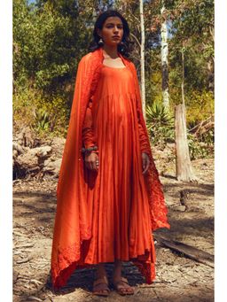 Paulmi & Harsh - Velma Orange Anarkali with Pant and Dupatta