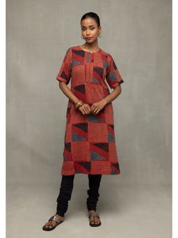 Sutra Art of Clothing - Brick Red Ajrakh Print Kurta