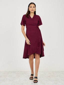 Styli - Womens Maroon Textured Wrap Mini Dress
