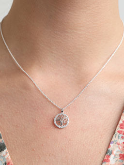 CLARA - Silver Rhodium Plated Swiss Zirconia Tree Of Life Pendant Chain Necklace For Women & Girls
