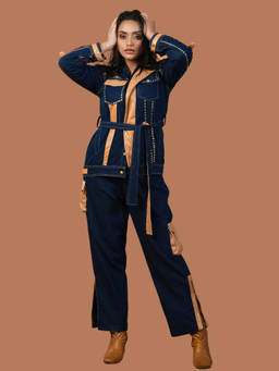 Label By Mohita - Women Blue Colorblock Denim Co-Ord Set