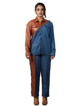 Label By Mohita - Women Blue Solid/Plain Denim Co-Ord Set
