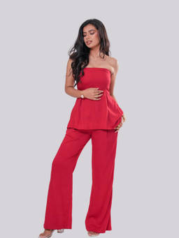 Label By Mohita - Women Red Solid/Plain Viscose Co-Ord Set