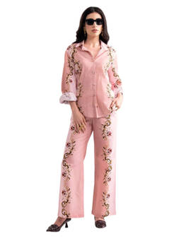 Label By Mohita - Women Pink Floral Cotton Linen Co-Ord Set