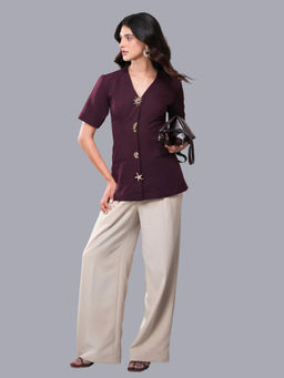 Label By Mohita - Women Grey Solid/Plain Crepe Coat with Pant
