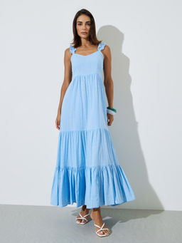 Styli - Women Blue Self Design Cotton Dress