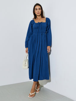 Styli - Women Blue Self Design Cotton Dress