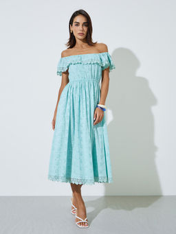 Styli - Women Green Self Design Cotton Dress