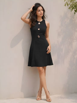 AAREIN - Women Black Solid/Plain Polyester Dress