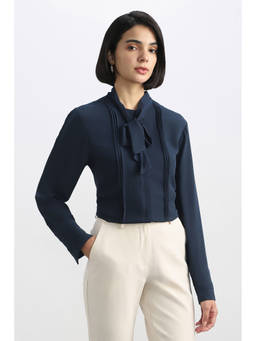 Allen Solly - Women Navy Blue Textured Polyester Shirt