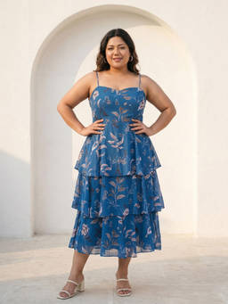 PURVAJA CURVE - Women Blue Floral Georgette Dress