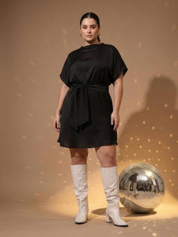 PURVAJA CURVE - Women Black Solid/Plain Silk Dress
