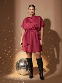 PURVAJA CURVE - Women Red Solid/Plain Silk Dress