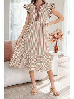 Errabelly - Women Brown Stripes Cotton Dress