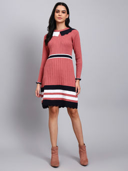 MODKLINE WITH MK - Women Pink Colorblock Wool Dress