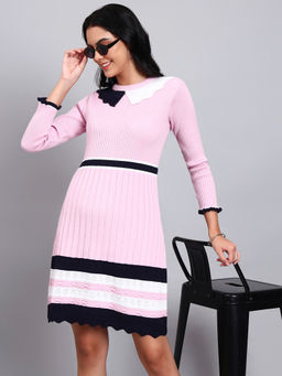 MODKLINE WITH MK - Women Pink Colorblock Wool Dress