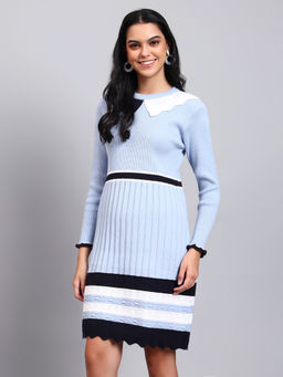 MODKLINE WITH MK - Women Blue Colorblock Wool Dress