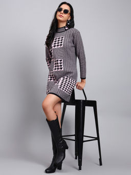 MODKLINE WITH MK - Women Navy Blue Checks Wool Dress