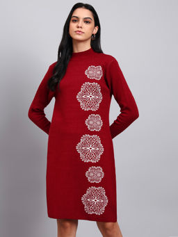MODKLINE WITH MK - Women Maroon Floral Wool Dress