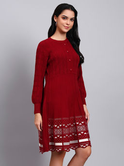 MODKLINE WITH MK - Women Maroon Textured Wool Dress