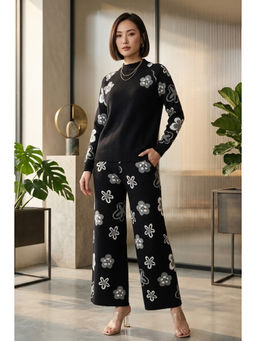 LASOON - Women Black Floral Wool Co-Ord Set