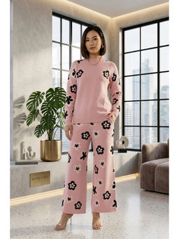 LASOON - Women Pink Floral Wool Co-Ord Set