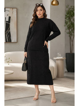LASOON - Women Black Textured Wool Co-Ord Set