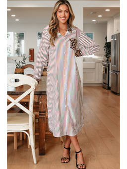 Errabelly - Women Brown Stripes Polyester Dress