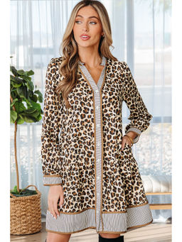 Errabelly - Women Brown Animal Print Polyester Dress