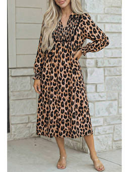 Errabelly - Women Brown Animal Print Viscose Dress