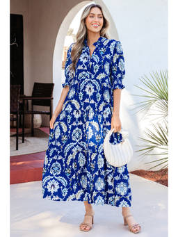 Errabelly - Women Blue Floral Viscose Dress