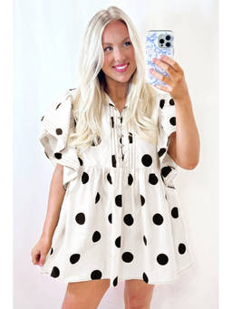 Errabelly - Women White Polka Dots Polyester Dress