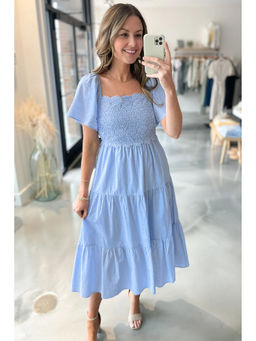 Errabelly - Women Blue Floral Cotton Dress
