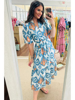 Errabelly - Women Blue Printed Cotton Dress