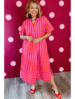 Errabelly - Women Pink Stripes Cotton Dress