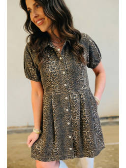 Errabelly - Women Olive Animal Print Cotton Dress