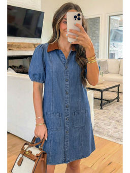 Errabelly - Women Blue Solid/Plain Denim Dress