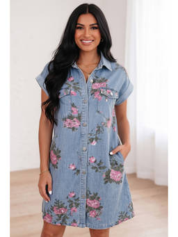 Errabelly - Women Blue Floral Cotton Dress