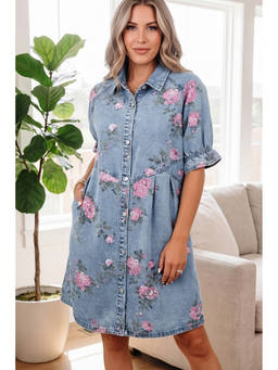 Errabelly - Women Blue Floral Cotton Dress