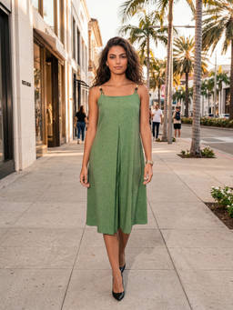 PURVAJA - Women Green Solid/Plain Linen Blend Dress