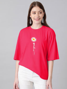 KOTTY - Pink Womens Cotton Blend Printed Oversized T-Shirt