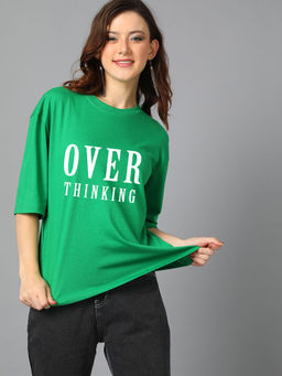 KOTTY - Green Womens Cotton Blend Typography Oversized T-Shirt