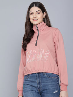 KOTTY - Pink Women Full Sleeve Typography Sweatshirt