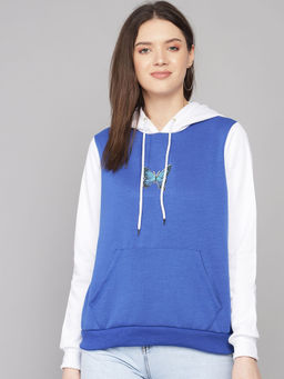 KOTTY - Blue Womens Fleece Graphic Full Sleeve Hooded Neck Sweatshirt
