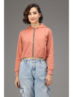 KOTTY - Pink Womens Full Sleeve Solid Hooded Sweatshirt