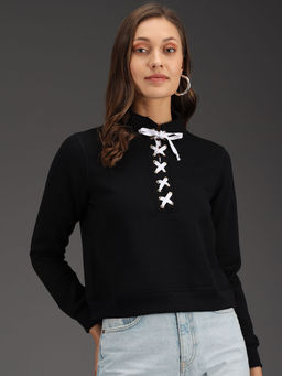 KOTTY - Black Womens Full Sleeve Solid Sweatshirt