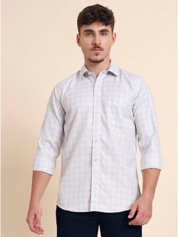 Greenfibre - White Cotton Blend Checked Semi Casual Shirt