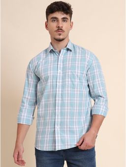 Greenfibre - Blue 100% Cotton Checked Semi Casual Shirt