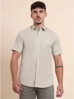 Greenfibre - Off-White 100% Cotton Solid Semi Casual Shirt