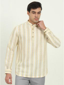 Greenfibre - Yellow Cotton Blend Striped Party Wear Shirt